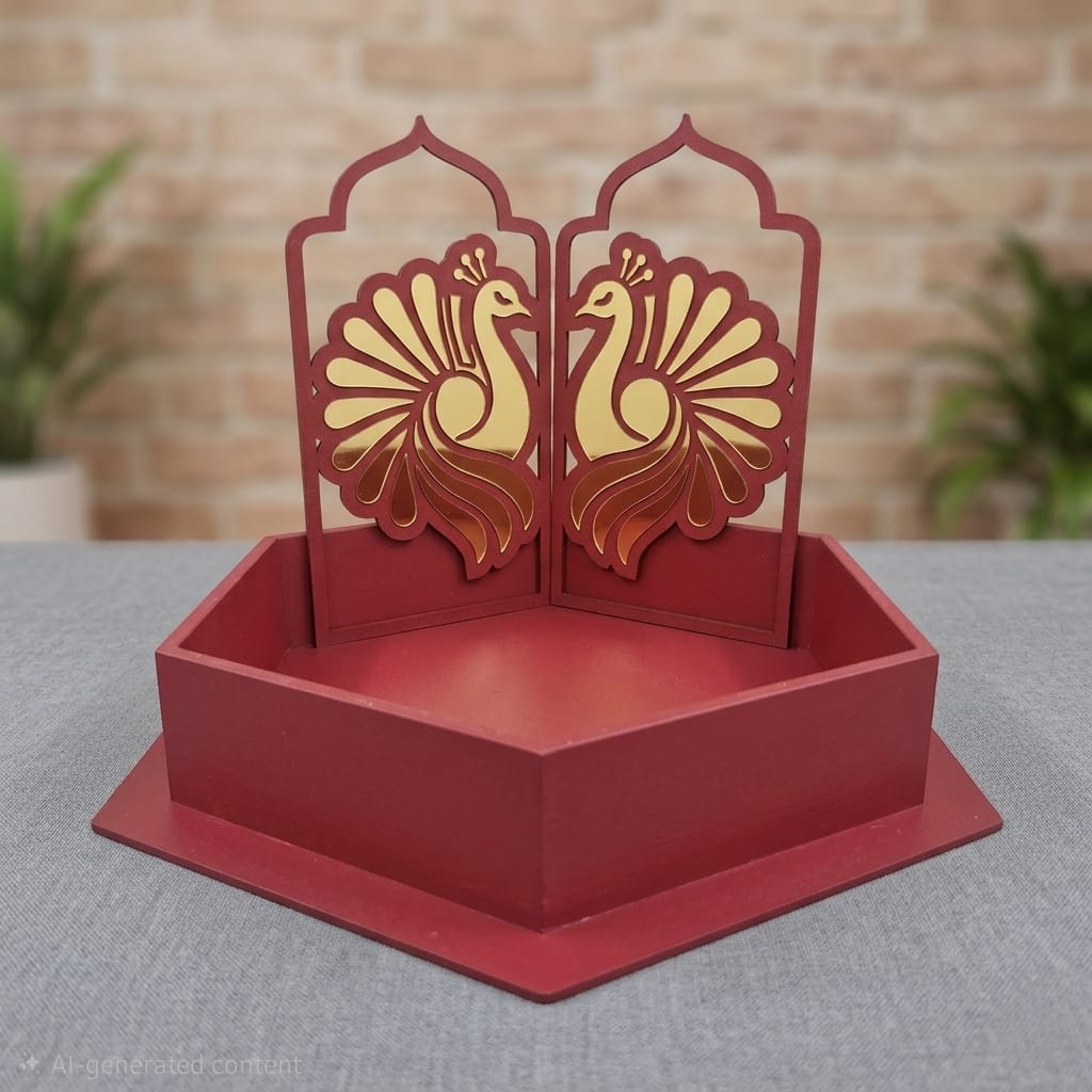 3 Hexagon Tray – Peacock Design - Image 1