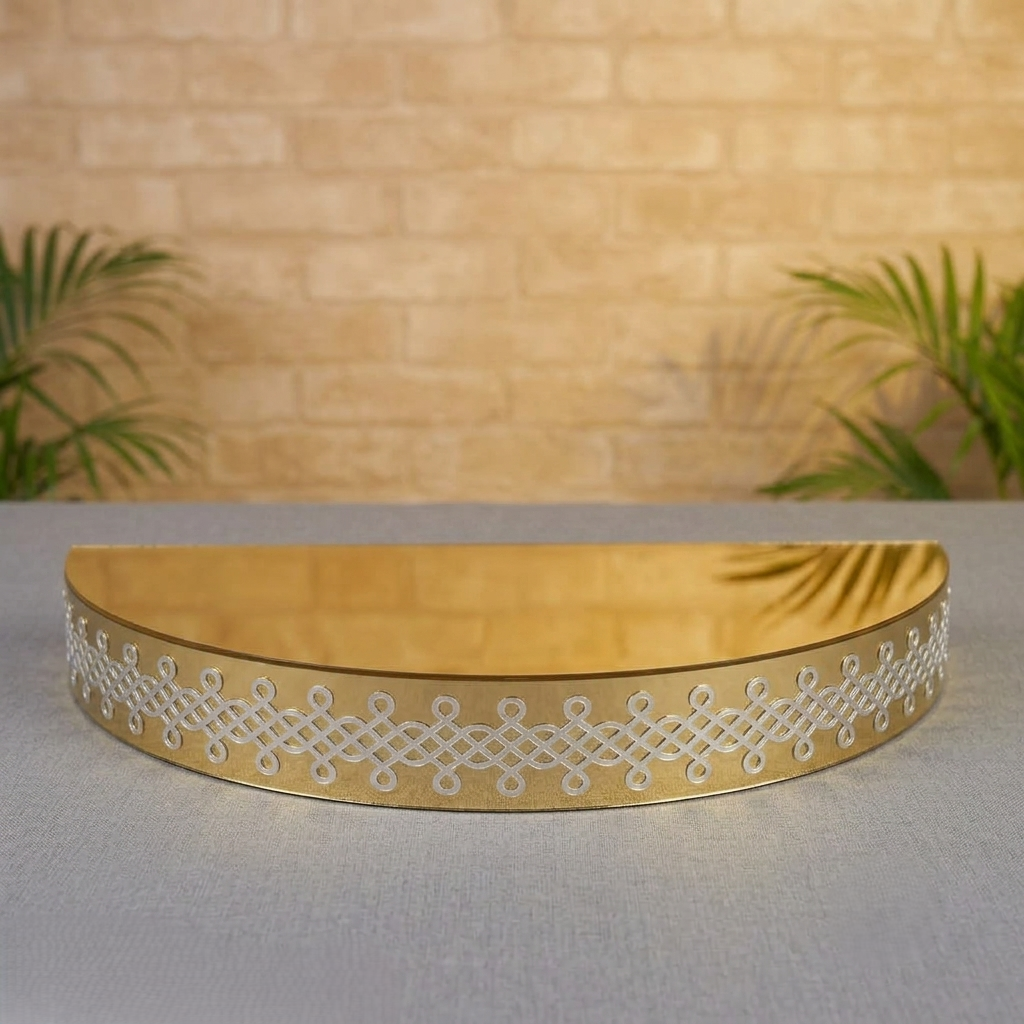 4b9350e9-0863-406b-8993-4fe191f8e0f5 Semi Circle - Gold Platter Box with kolam border - Image 1