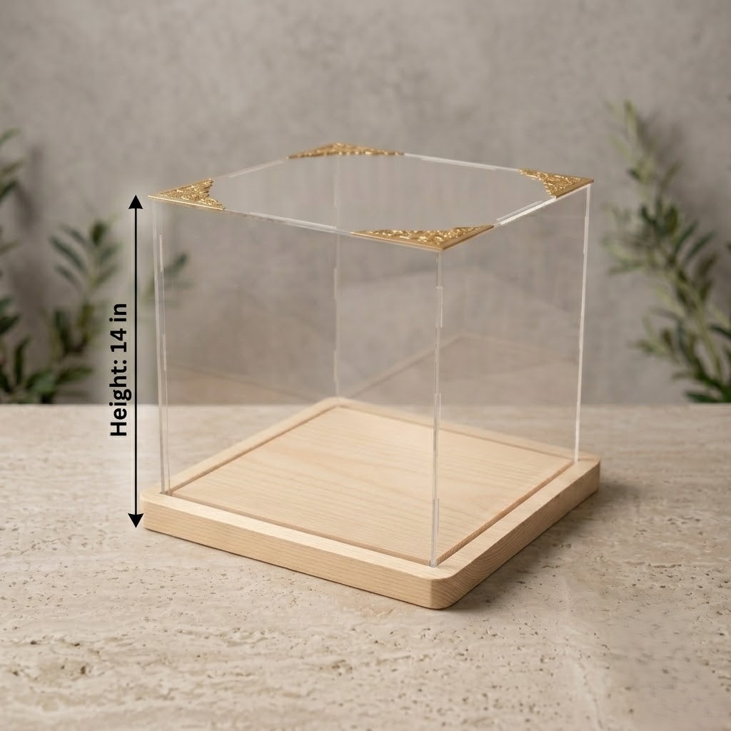 cb1cb804-ec84-4298-bf24-bc8cf6cec246 Clear Acrylic Box With wooden Base (14 in x 14 in) - Image 1