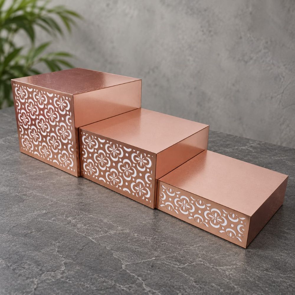 3-in-1 rose gold platter box 3-in-1 Decorative Platter Box Set _Rose gold– Stackable & Space-Saving - Image 1